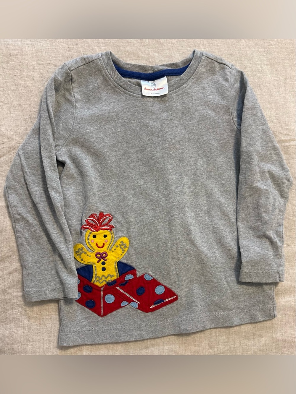 Hanna Andersson Size 100 3T Gingerbread Present Long Sleeve Shirt Gray